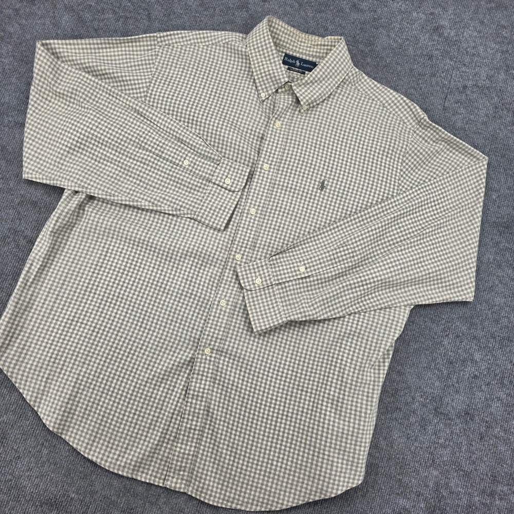 Ralph Lauren Classic Fit Gingham Check Button Down Shirt Grey XXL